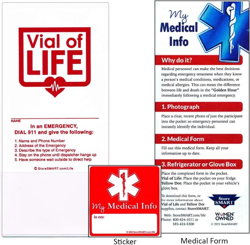 SMART+ StoreSMART - Vial of Life PRO Medical Info Pocket - Magnetic Back - 10-Pack - for Refrigerator, Locker, Filing cabinets - LP4X9SW-10 - Image 1